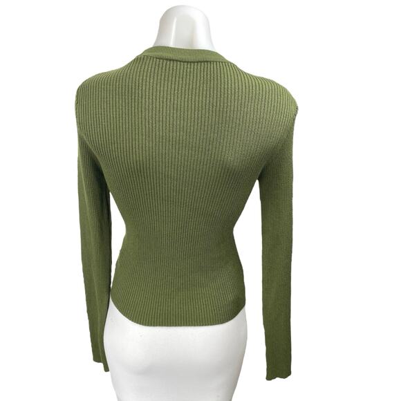 NA-KD Women's Green Rib Knit Long Sleeve Crew Neck Slim Fit Sweater Top Size S - Picture 2 of 4